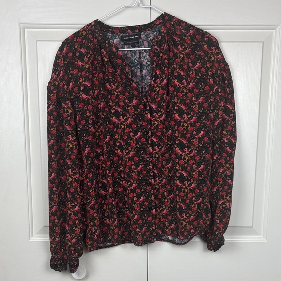 Something Navy Tops - Something Navy Black and Red Floral Blouse - XS